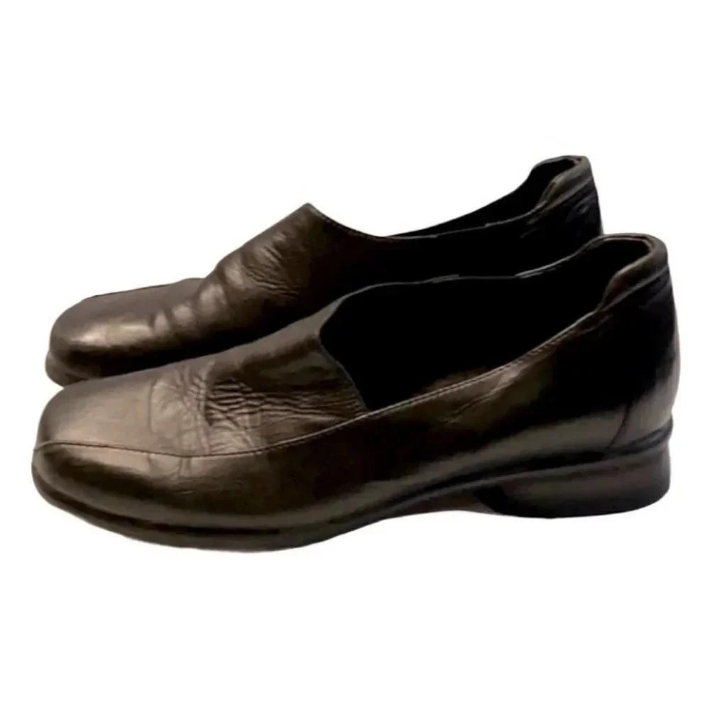 1803 Black‎ Leather Square Toe Slip On Loafer Flats Shoes Women 37/6.5 Office